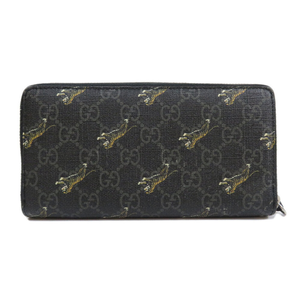 Gucci Wallet Long Zip Tiger Round Leather GG Black